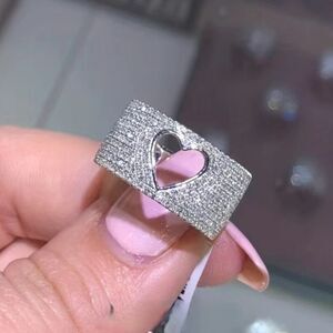 Titanium Ring with Hollowed Heart and Inlaid Zirconia Fashion stones